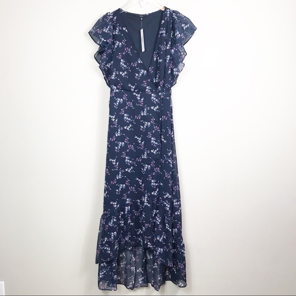 NWT Drew Navy Floral Maxi Wrap Dress w/Ruffles - S
